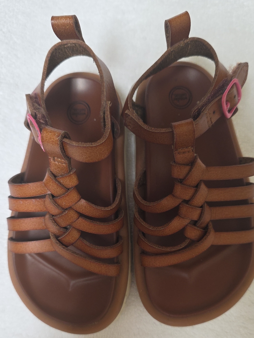 Wonder Nation Girls Brown Strappy Sandals with Pink Buckles